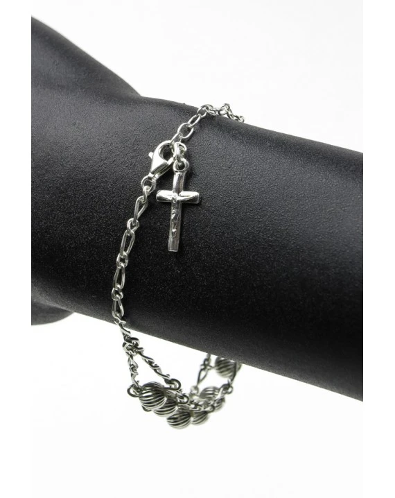 Double Chain All Silver Rosary Bracelet - Image 2
