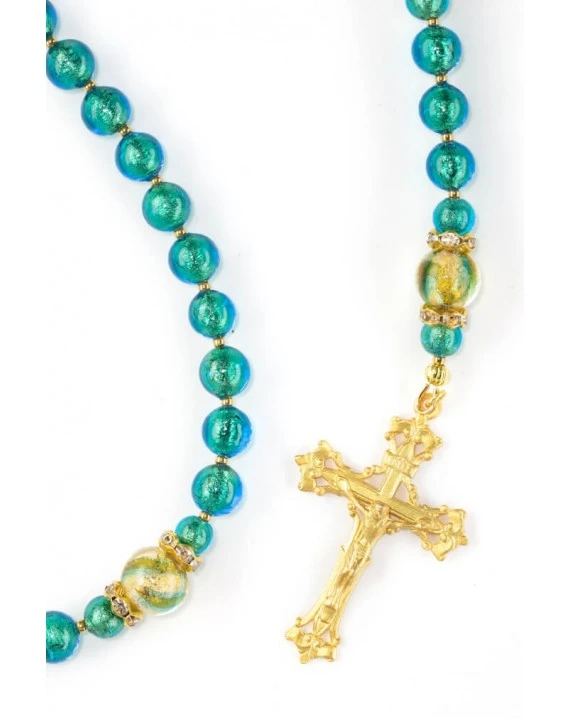 Royal Gold Bluish Green Rosary - Image 2