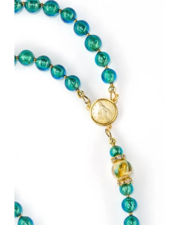 Royal Gold Bluish Green Rosary - Image 3