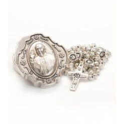 Pope Francis Rosary With Rosary Box - Silver