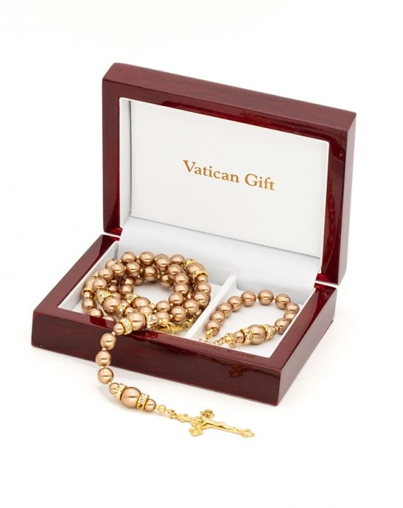 Rosary And Rosary Bracelet Set - Gold Copper