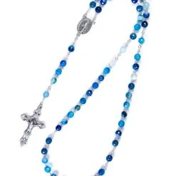 Faceted Blue Variegate Agate Rosary