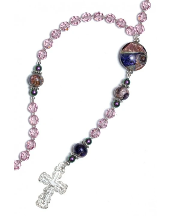 Light Amethyst Crystals And Murano Glass Rosary Necklace