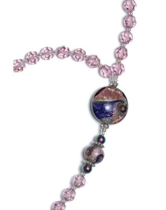 Light Amethyst Crystals And Murano Glass Rosary Necklace - Image 2