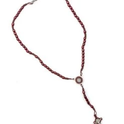 St Benedict Wood And Rope Dark Red Rosary Necklace
