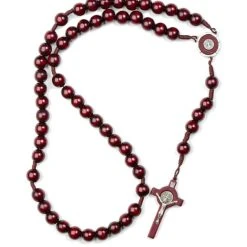 St Benedict Wooden And Rope Dark Red Rosary