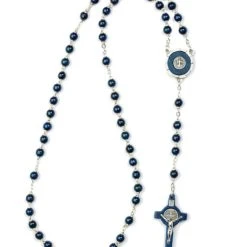 St Benedict Blue Wooden Rosary Necklace
