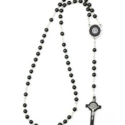 St Benedict Black Wooden Rosary Necklace