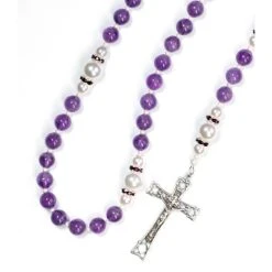 Amethyst, Pearls, Sterling Silver 925 Precious Crucifix And Center