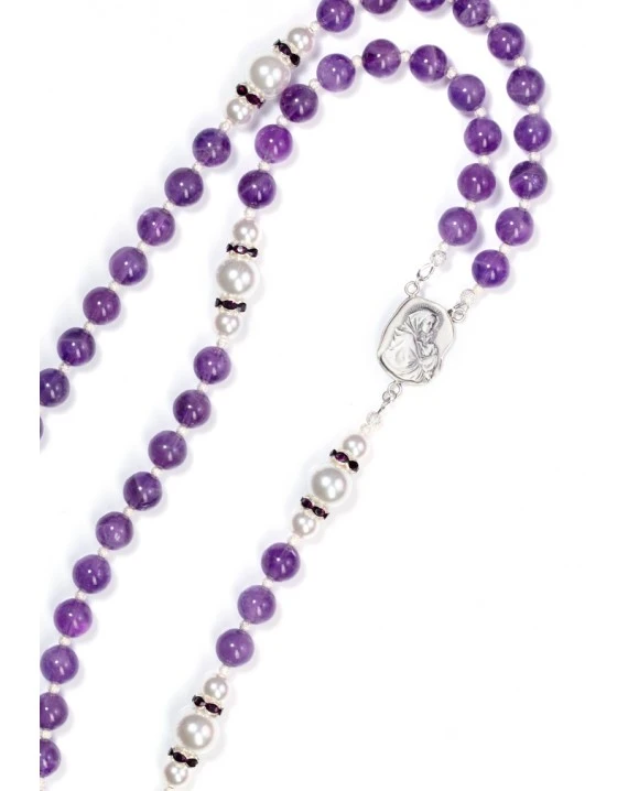 Amethyst, Pearls, Sterling Silver 925 Precious Crucifix And Center - Image 2