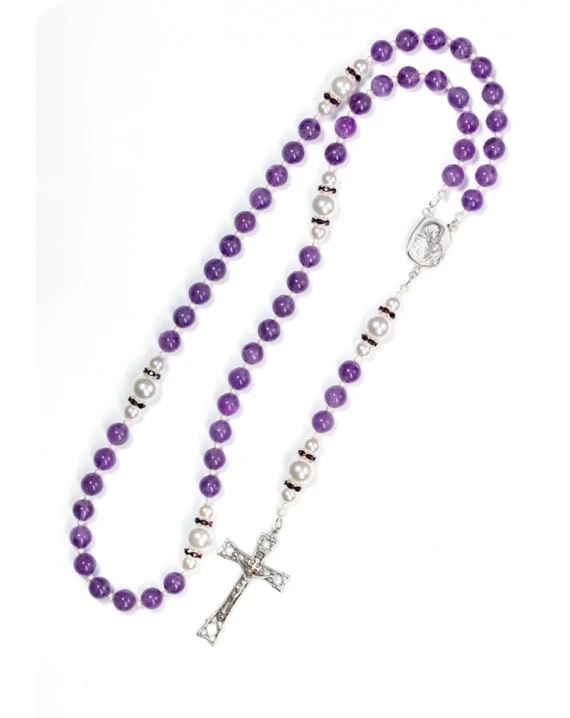 Amethyst, Pearls, Sterling Silver 925 Precious Crucifix And Center - Image 3