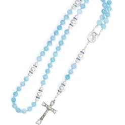 Aquamarine, Pearls, Sterling Silver 925 Precious Crucifix And Center