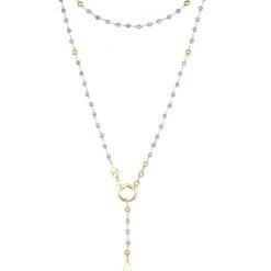 Crystal Rosary Necklace - Light Blue - Metal Gold