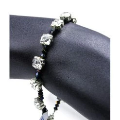 Black Crystal On Silver Mount Bracelet