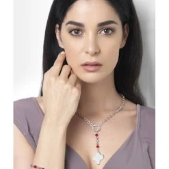 Dark Metal Rosary Necklace - Red Paters