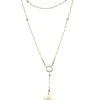 Crystal Rosary Necklace - White - Metal Gold