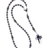Total Black Matte Onyx & Crucifix Rosary Black Strass