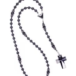 Total Black Matte Onyx & Crucifix Rosary Black Strass