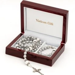Rosary And Rosary Bracelet Set - Gray And Pearls