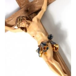 Handcarved Wooden Crucifix Blue Big