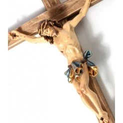 Handcarved Wooden Crucifix Blue Small