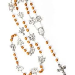 Metal Via Crucis Rosary - Light Wood