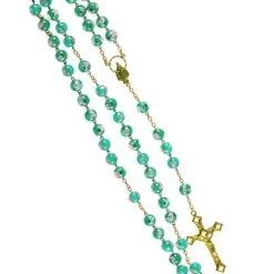 Green Murano Glass Rosary Shine Gold Plated