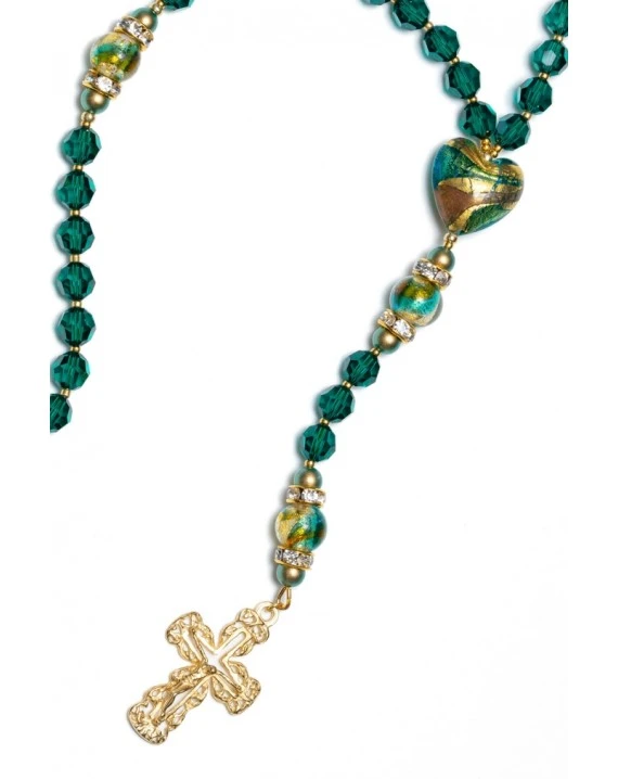 Emerald Crystals And Murano Glass Rosary Necklace