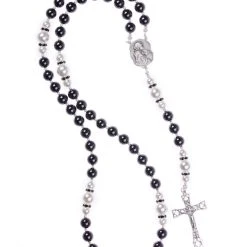 Black Onyx, Pearls, Sterling Silver 925 Precious Crucifix And Center