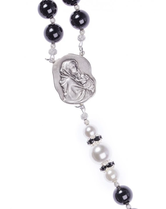 Black Onyx, Pearls, Sterling Silver 925 Precious Crucifix And Center - Image 2