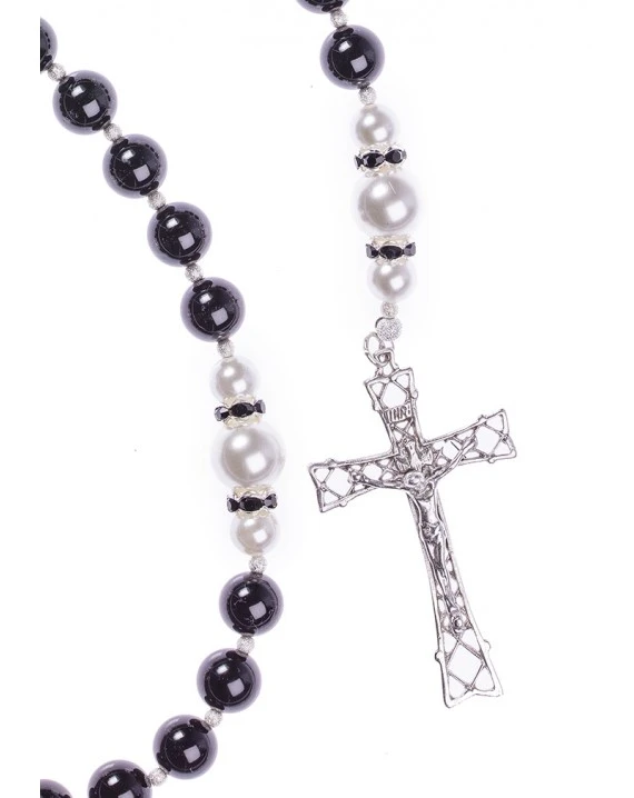 Black Onyx, Pearls, Sterling Silver 925 Precious Crucifix And Center - Image 3