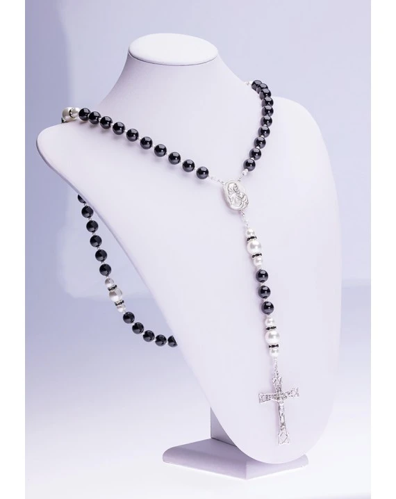 Black Onyx, Pearls, Sterling Silver 925 Precious Crucifix And Center - Image 4