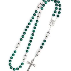 Malachite, Pearls, Sterling Silver 925 Precious Crucifix And Center