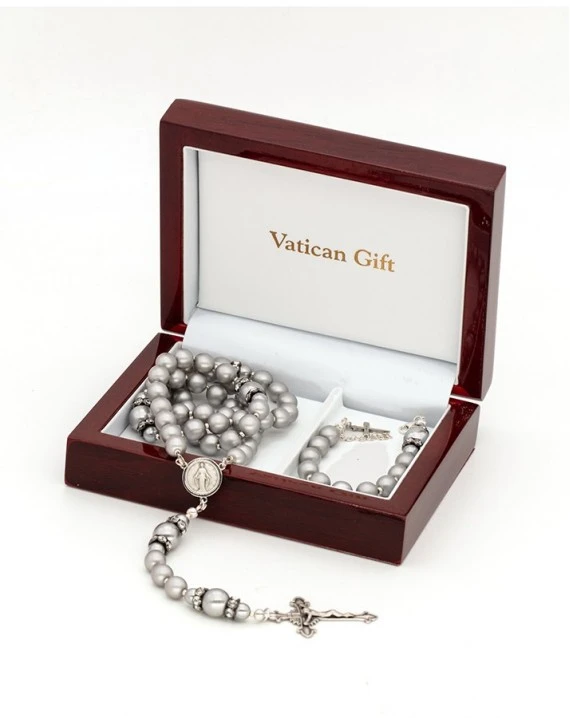 Rosary And Rosary Bracelet Set - Total Gray