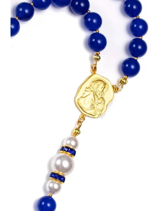 Deep Blue Jade, Pearls, Sterling Silver Gold Plated - Image 2