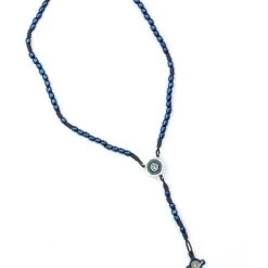 St Benedict Wood And Rope Blue Rosary Necklace