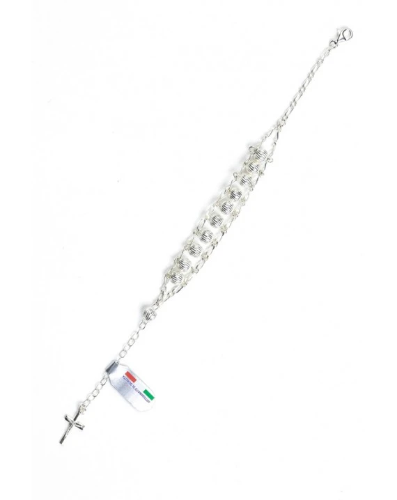Double Chain All Silver Rosary Bracelet
